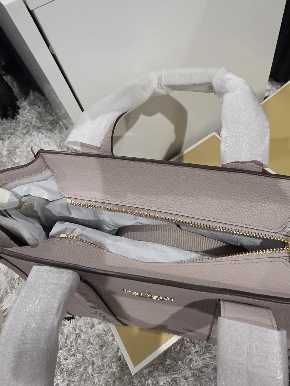 kate spade pale lavender leather tote with logo straps